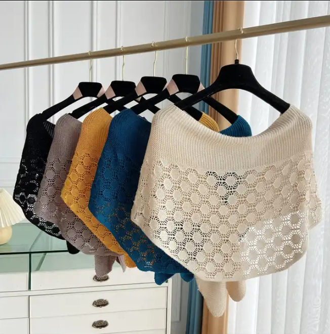 Knitted Floral Shawl, Cotton