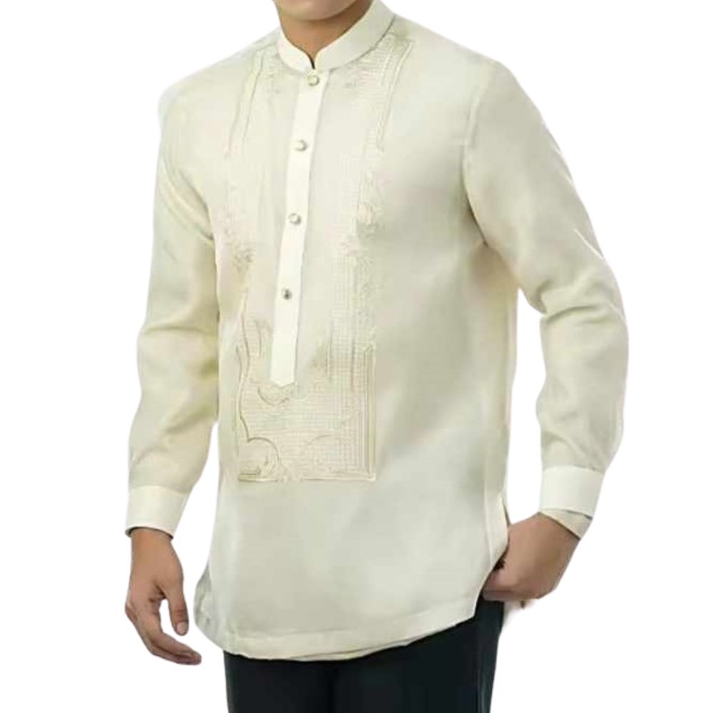 Men's Chinese Collar Barong Tagalog, Cream