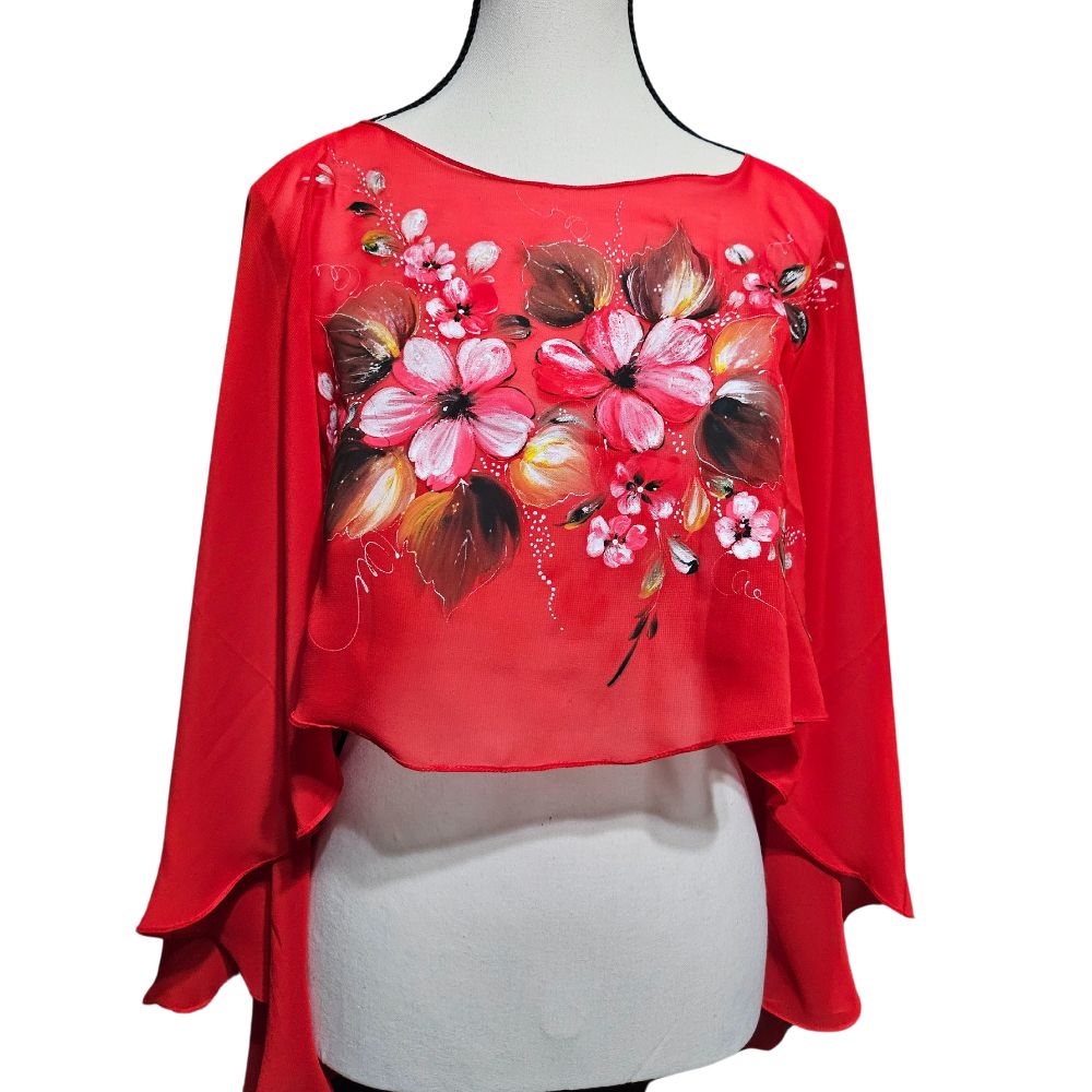 Hand-painted Filipiniana-inspired Cropped Silk Poncho