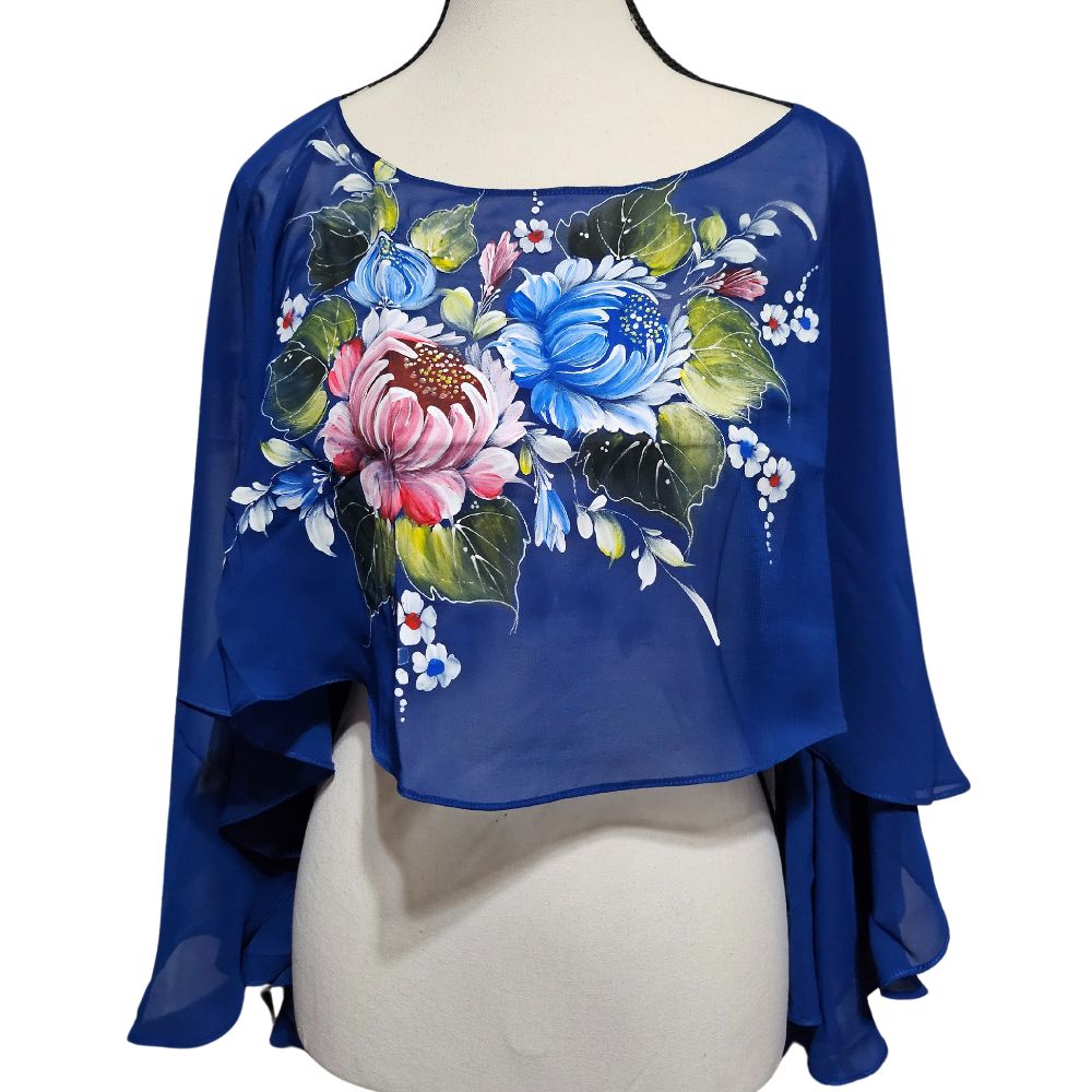 Hand-painted Filipiniana-inspired Cropped Silk Poncho