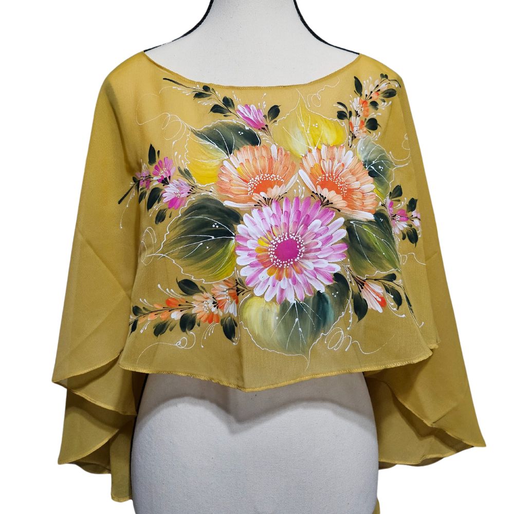 Hand-painted Filipiniana-inspired Cropped Silk Poncho