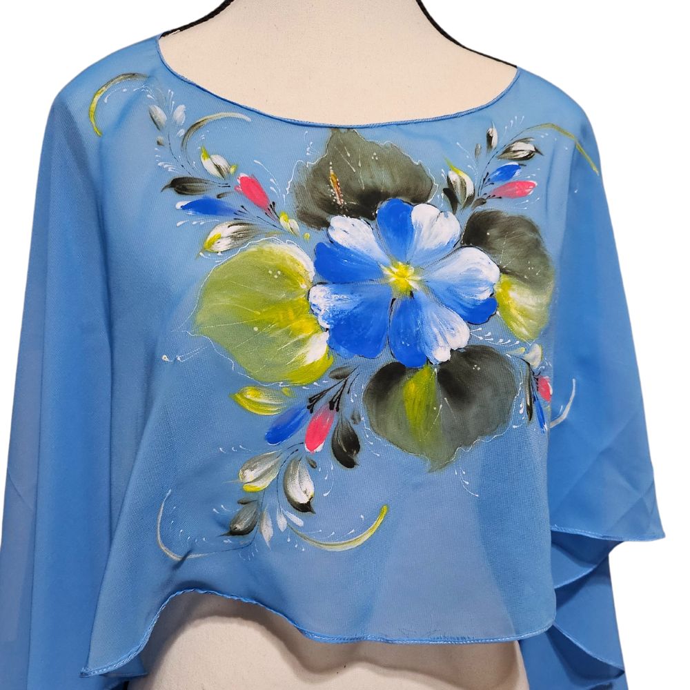 Hand-painted Filipiniana-inspired Cropped Silk Poncho