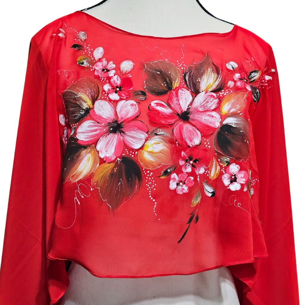 Hand-painted Filipiniana-inspired Cropped Silk Poncho