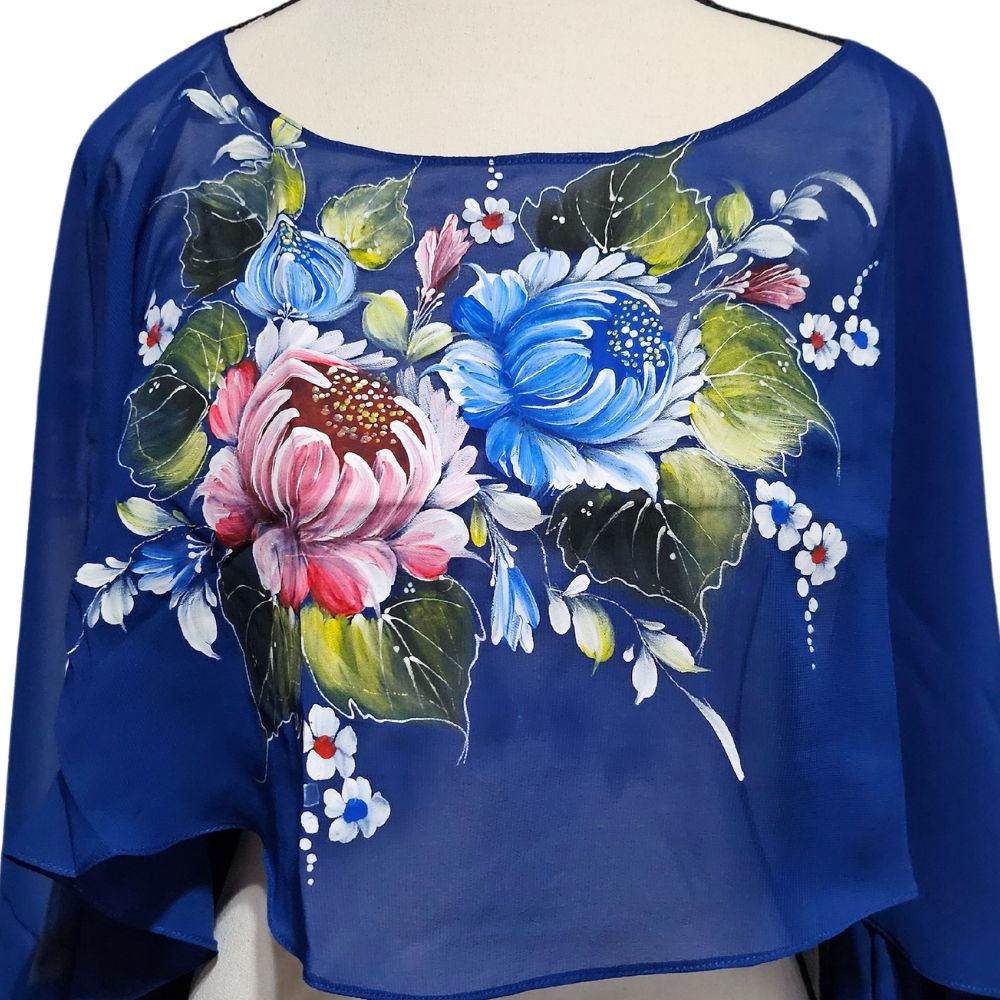 Hand-painted Filipiniana-inspired Cropped Silk Poncho