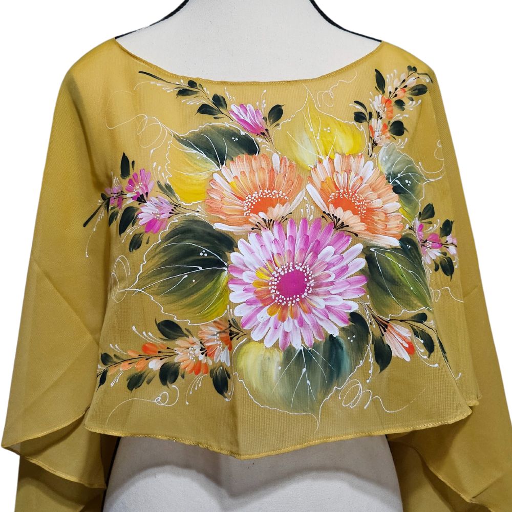 Hand-painted Filipiniana-inspired Cropped Silk Poncho