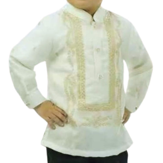 Kid's Chinese Collar Barong Tagalog, Cream