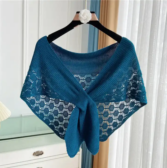 Knitted Floral Shawl, Cotton