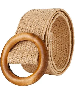 Woven Rattan Belt with Gold Buckle